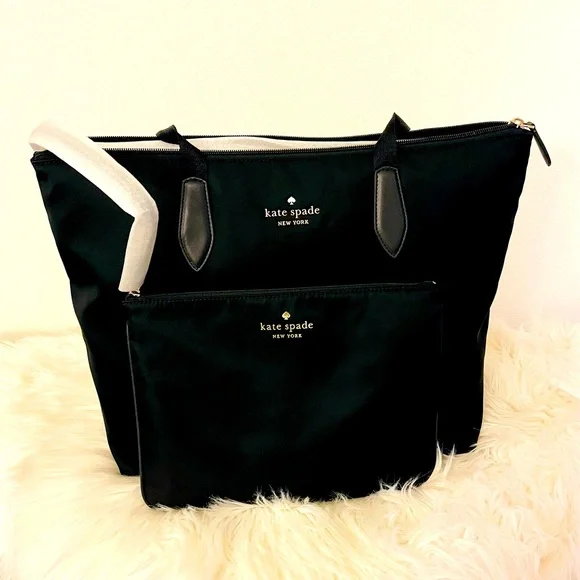 Kate Spade New York Mel Packable Nylon Tote with detachable wristlet - Black - Picture 1 of 7